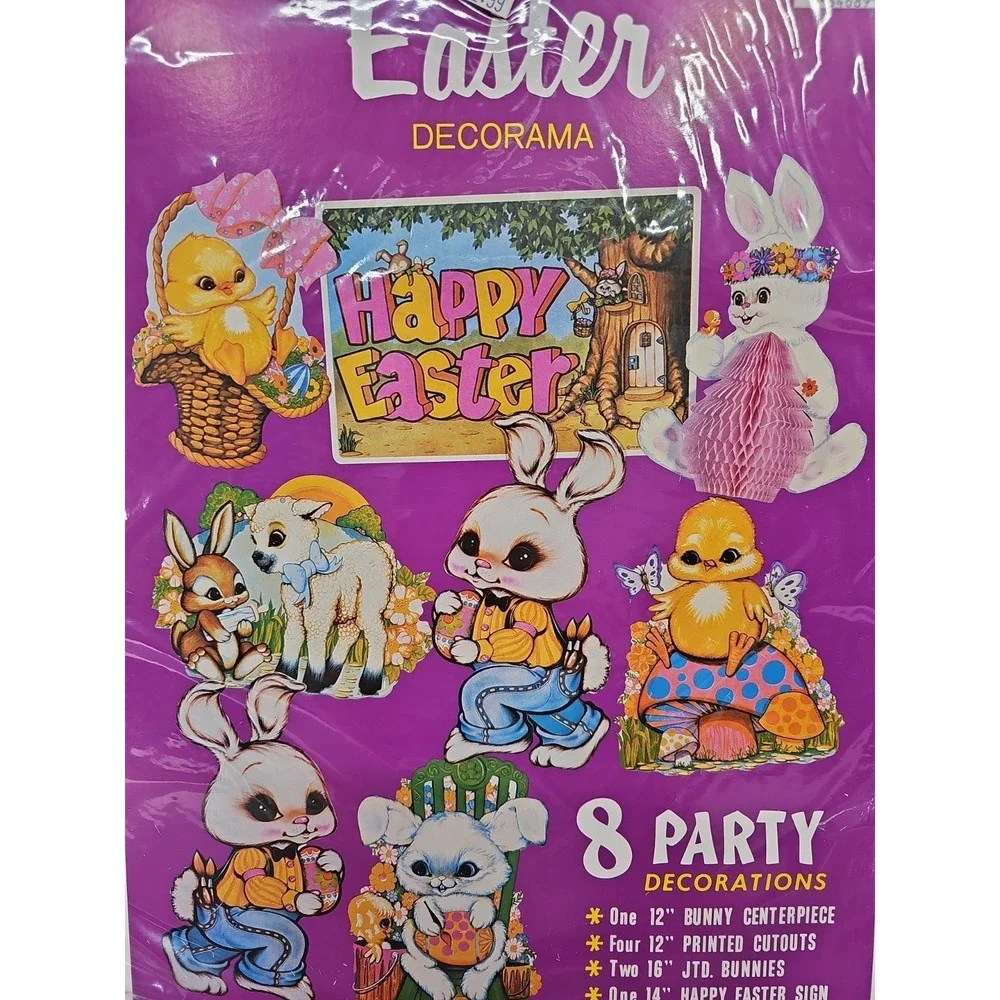 Vtg 80s Beistle Easter Party Decorations 8pc Paper Decorations, New
